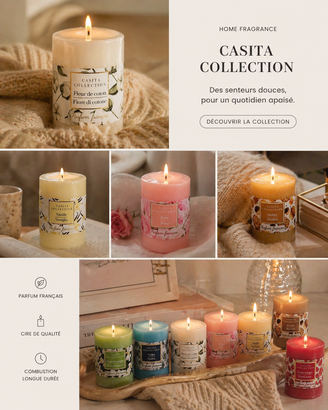 Large Scented Pillar Candle – 9 cm Height × 6.5 cm Diameter | Home Fragrance Decor