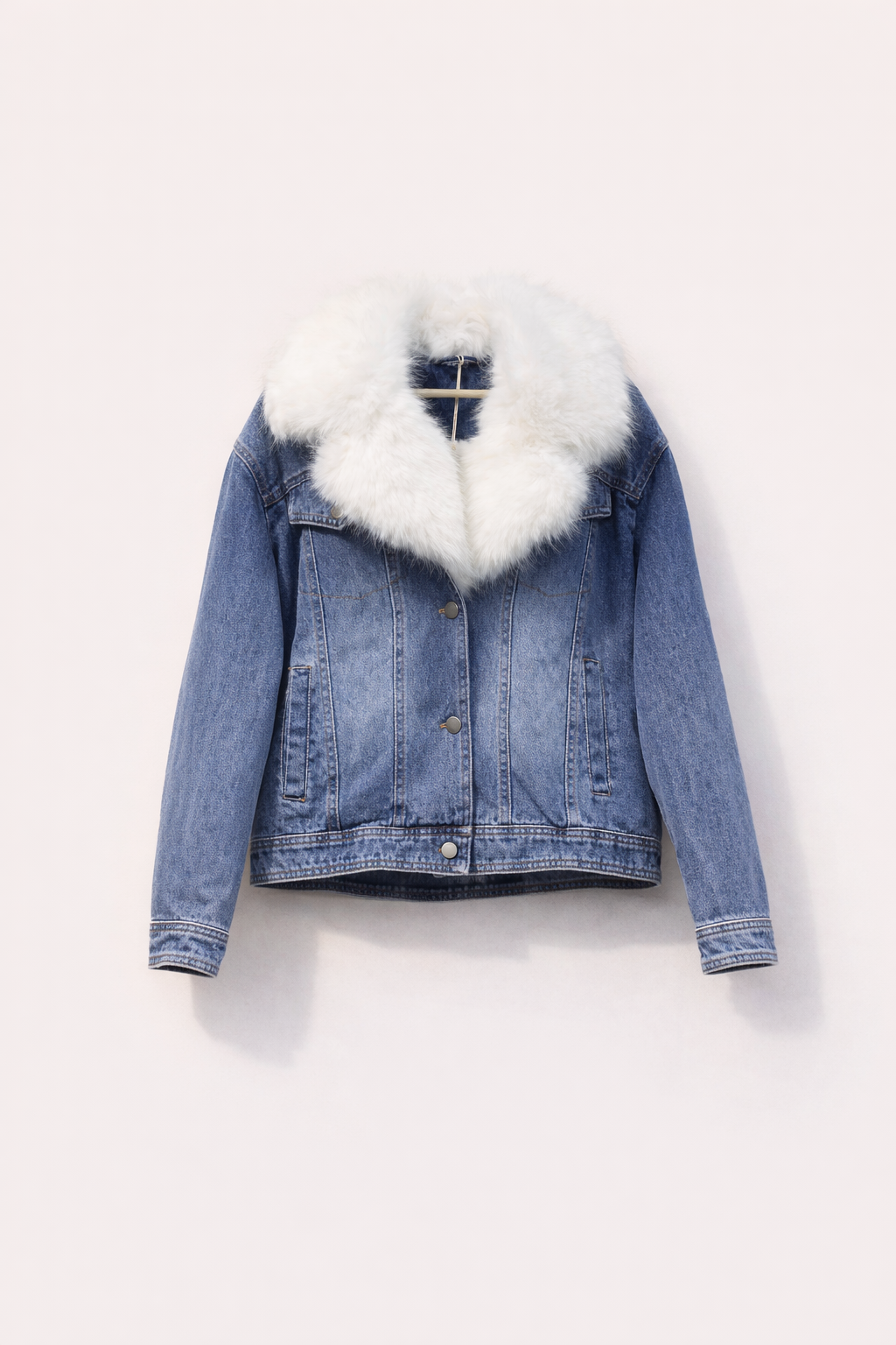 Light Blue Denim Jacket with Faux Fur Collar