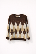 Brown Plaid Crewneck Knit
