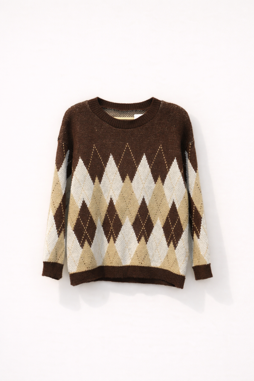 Brown Plaid Crewneck Knit