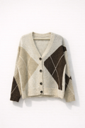 Beige Plaid Knit Cardigan
