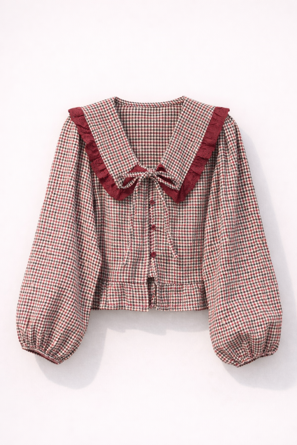 Burgundy Plaid Sailor Collar Blouse