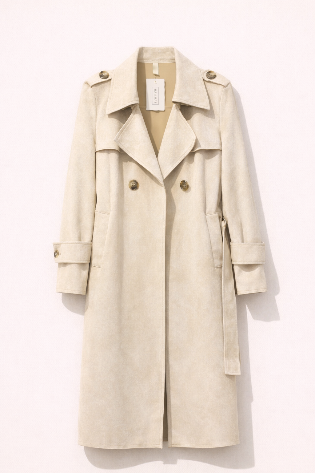 Sand Faux Suede Long Trench Coat