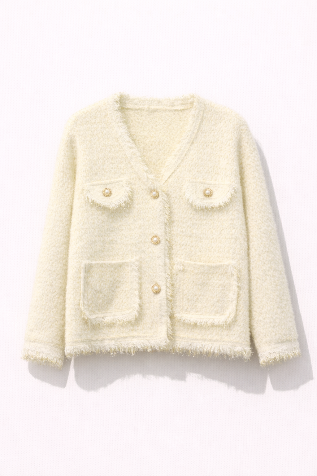 Cream Textured Jacket with Subtle Metallic Thread