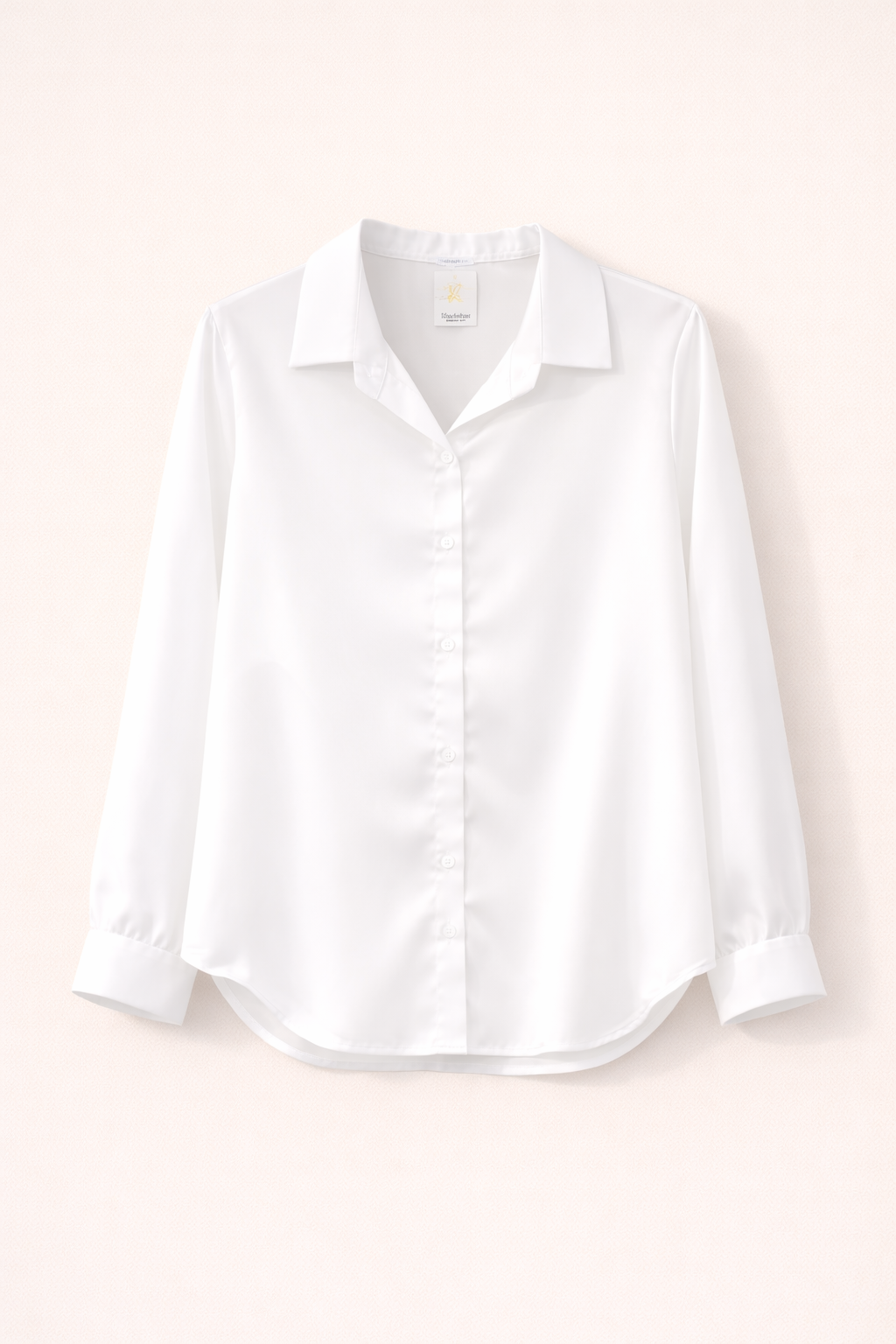 Fluid Satin-Effect Button-Up Blouse in Ivory