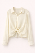 Butter Cream Textured Tie-Front Blouse with Subtle Shimmer