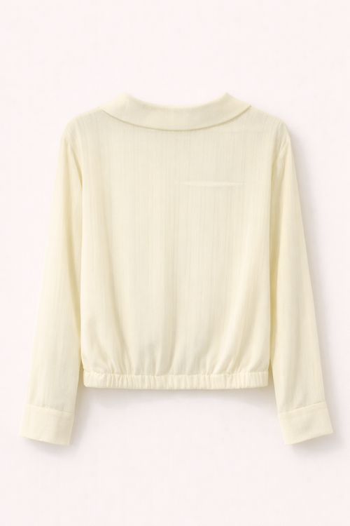 Butter Cream Textured Tie-Front Blouse with Subtle Shimmer