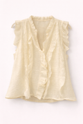 Cream Ruffle Front Sleeveless Blouse | Lightweight Tencel Blend Summer Top