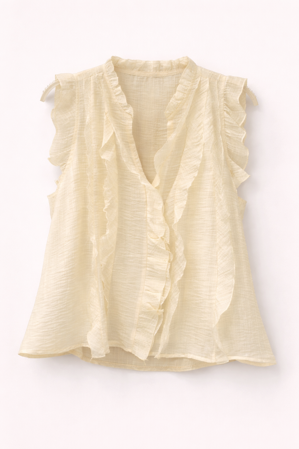 Cream Ruffle Front Sleeveless Blouse | Lightweight Tencel Blend Summer Top