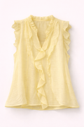 Butter Yellow Ruffle Trim Sleeveless Blouse in Tencel Blend