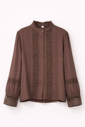 Chocolate Brown Lace Panel Blouse with Textured Details