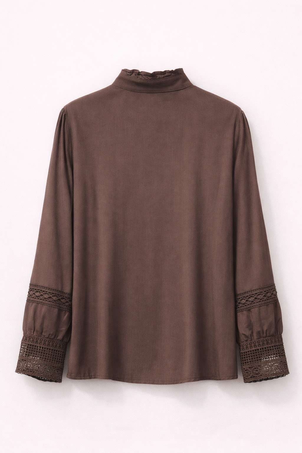 Chocolate Brown Lace Panel Blouse with Textured Details