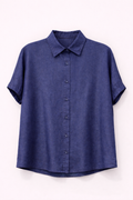 Dark Denim Blue Tencel Shirt Minimal Chic Lightweight Top