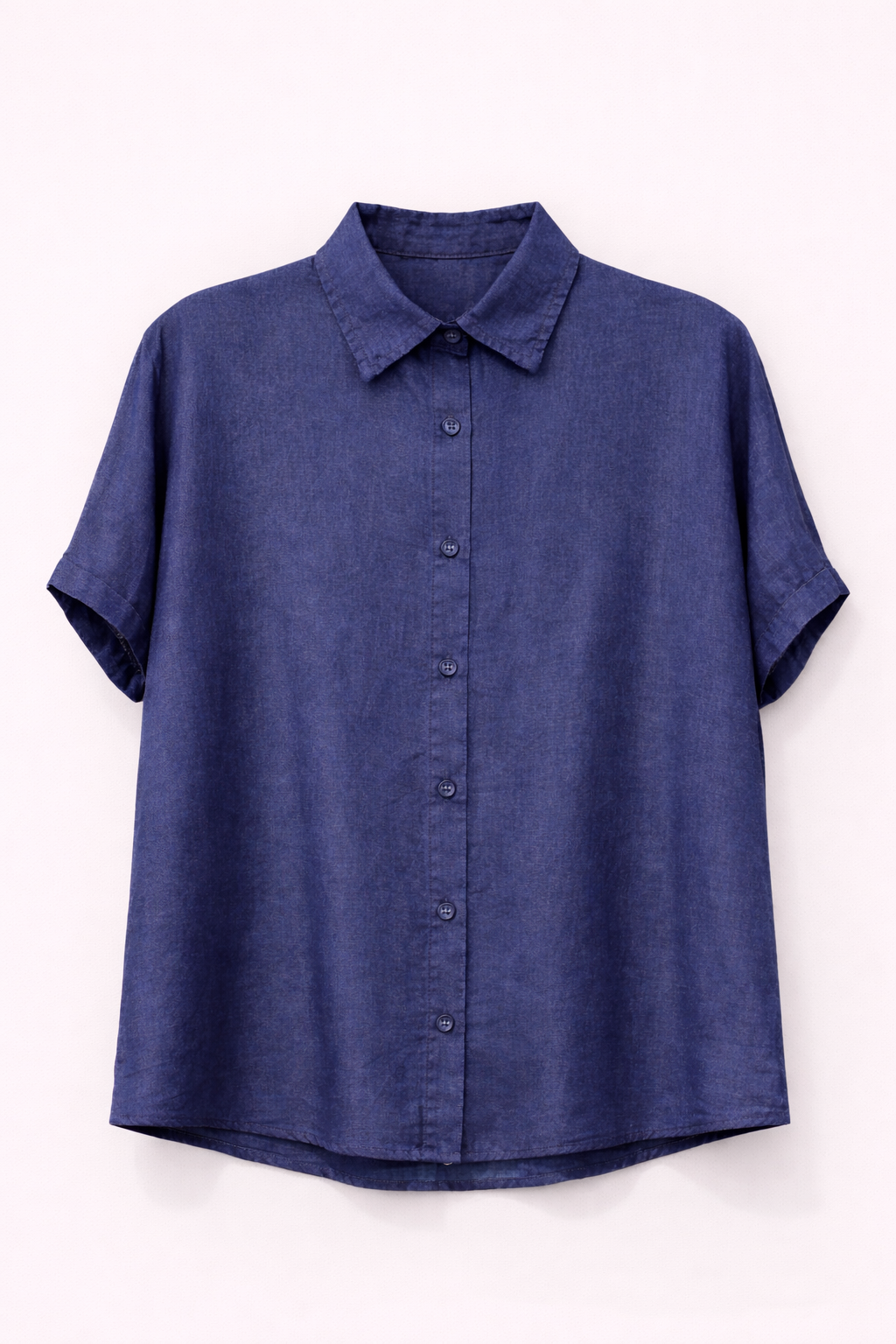 Dark Denim Blue Tencel Shirt Minimal Chic Lightweight Top