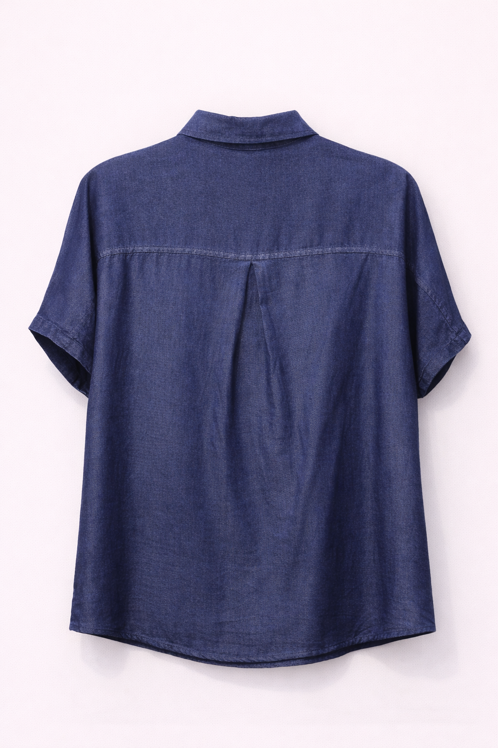 Dark Denim Blue Tencel Shirt Minimal Chic Lightweight Top