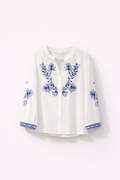 White Cotton Embroidered Stand-Collar Blouse