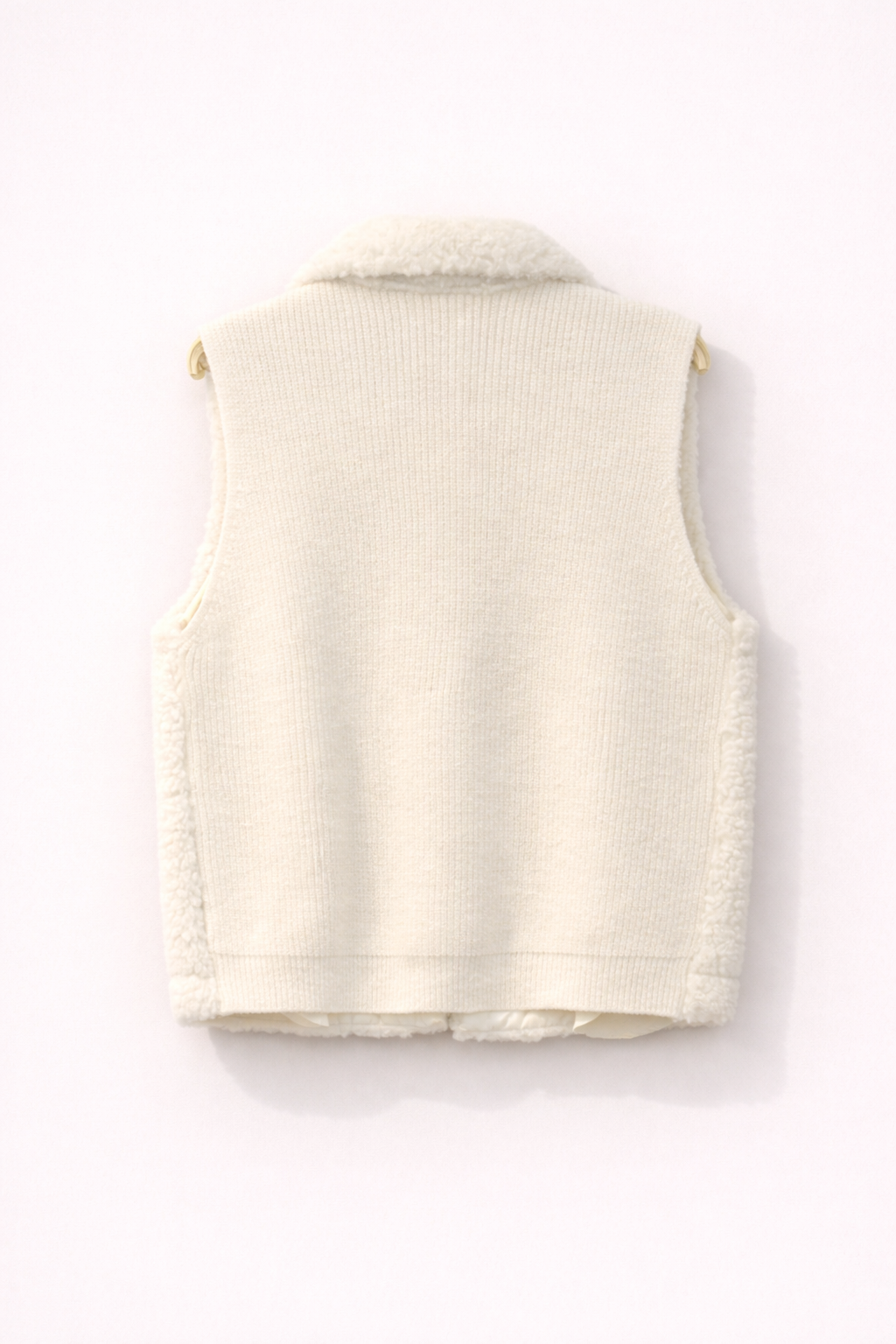 Ivory Faux Shearling Knit-Back Vest