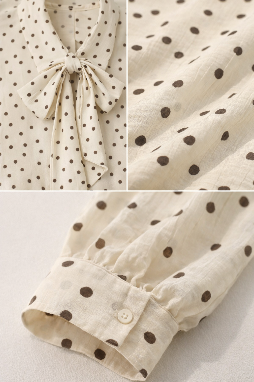 Polka Dot Tie-Neck Blouse