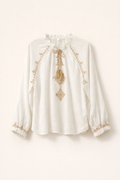 Blusa de algodón texturizado con bordado (100 % algodón)