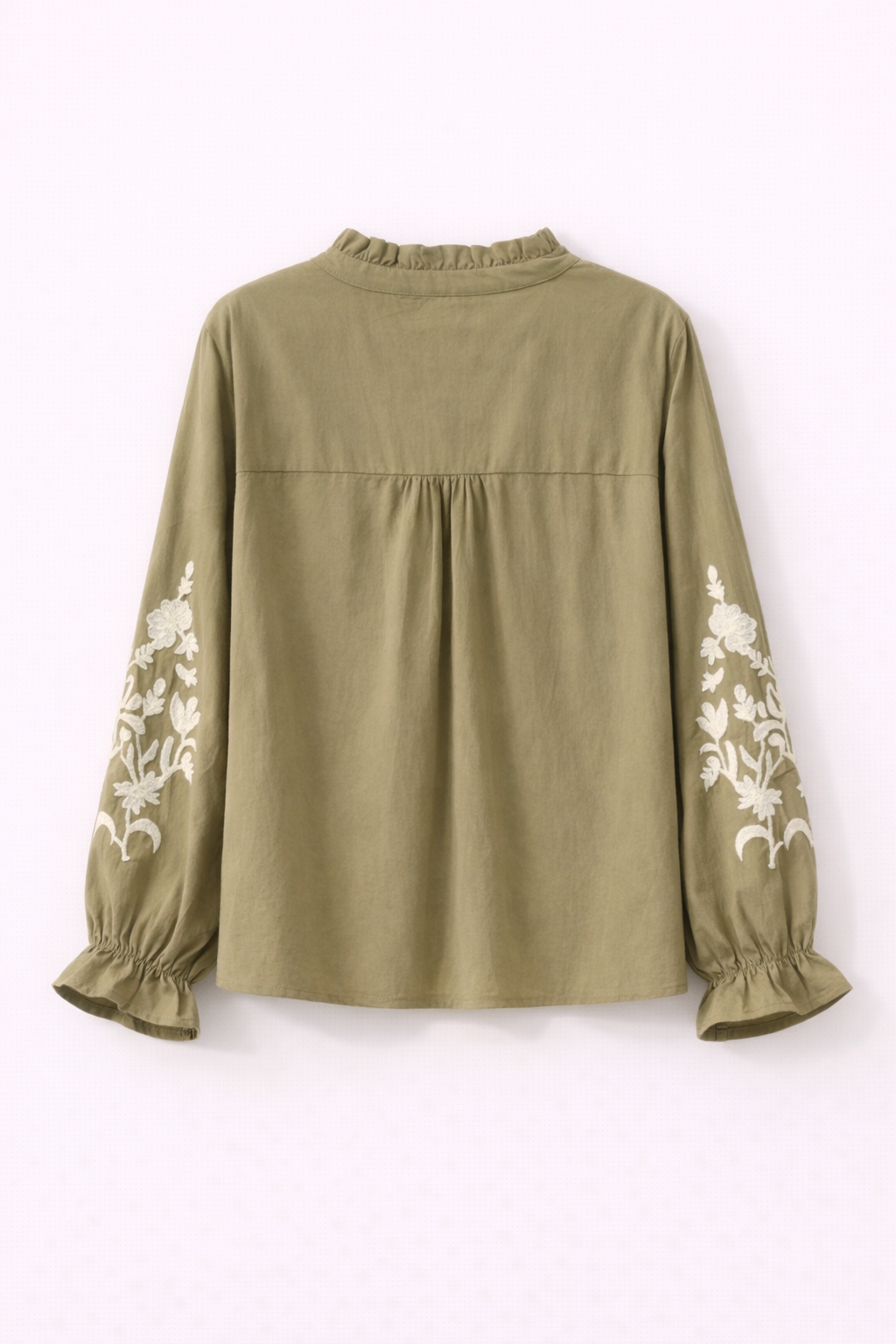 Blusa bordada 100 % algodón en color caqui oliva