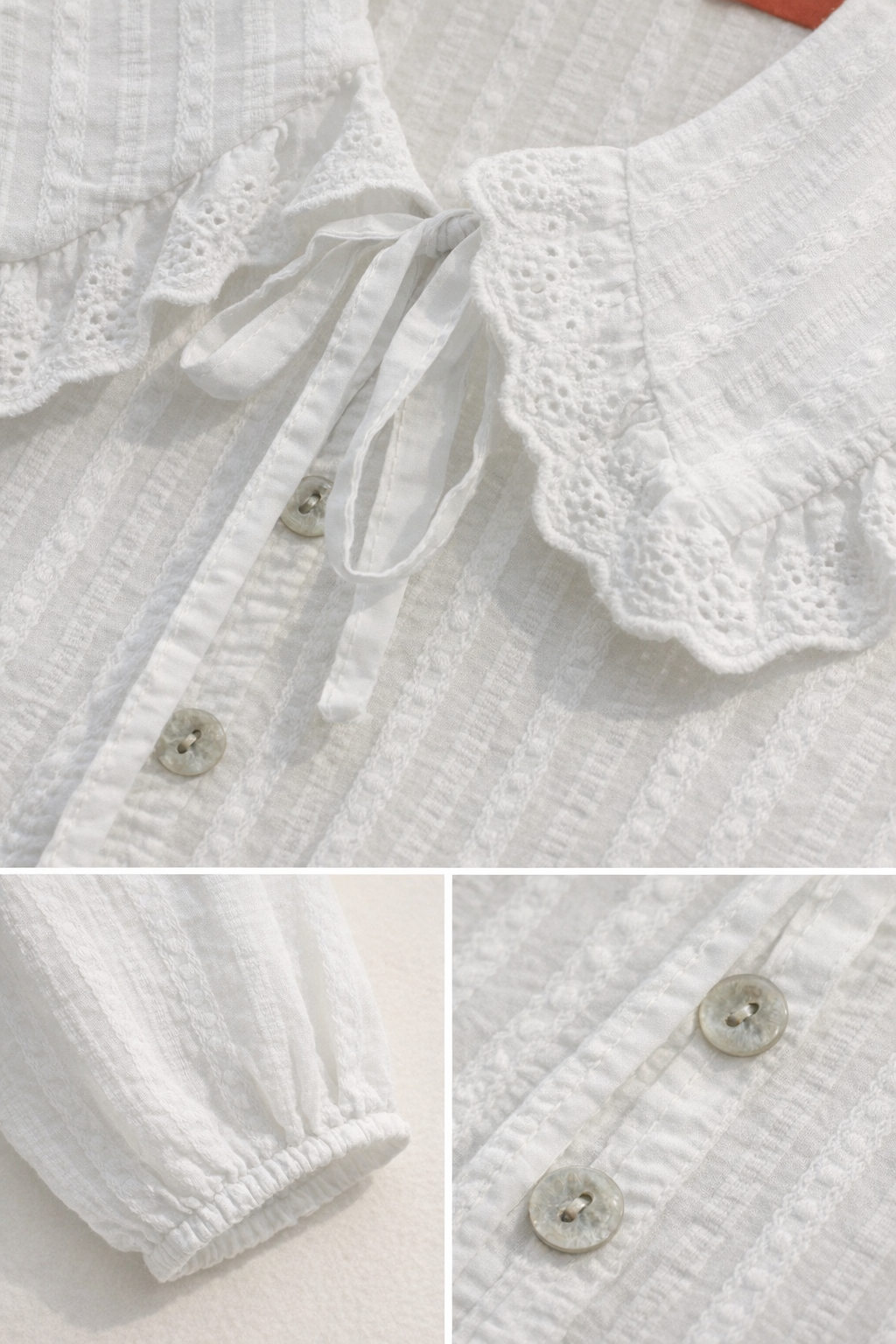 Blusa de algodón suave con volantes y encaje