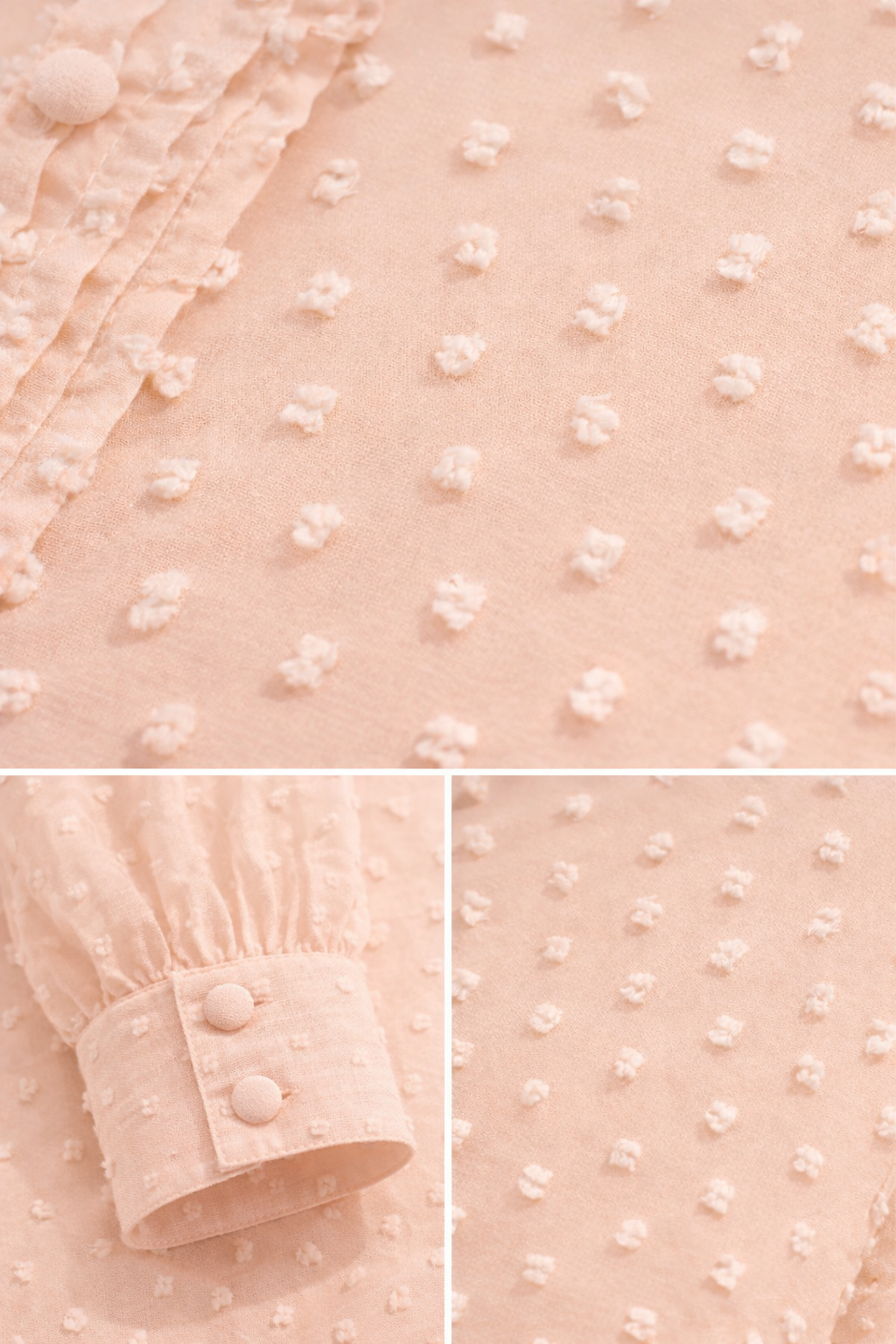 Blusa con pliegues y lunares suizos en color rosa melocotón