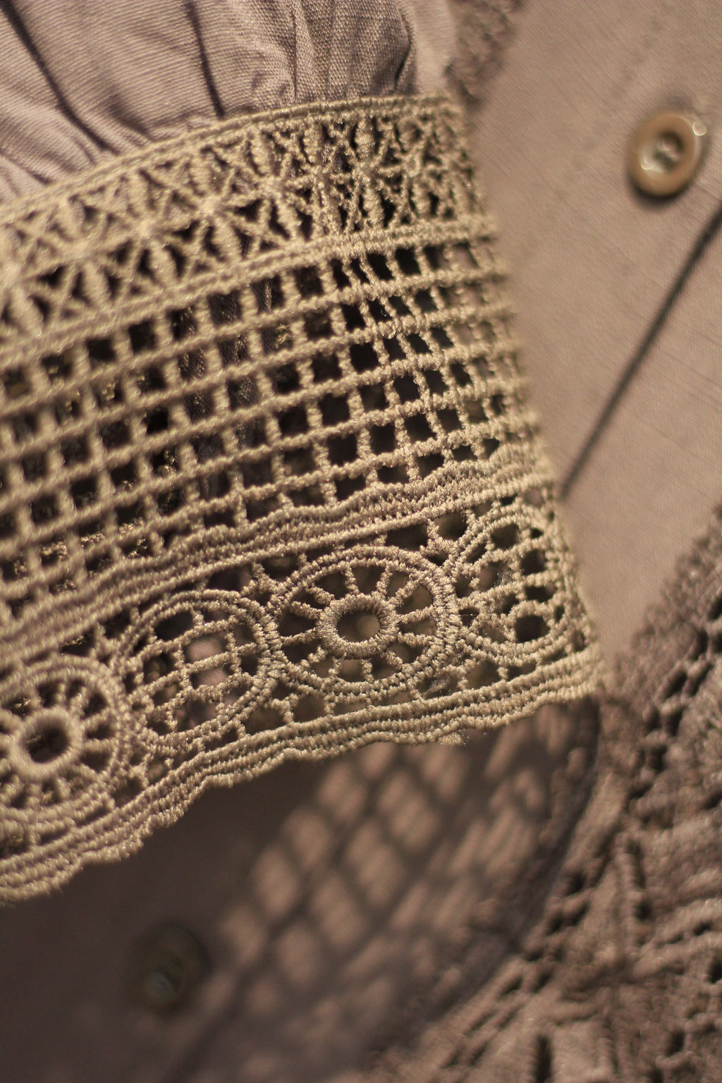 Chocolate Brown Lace Panel Blouse with Textured Details