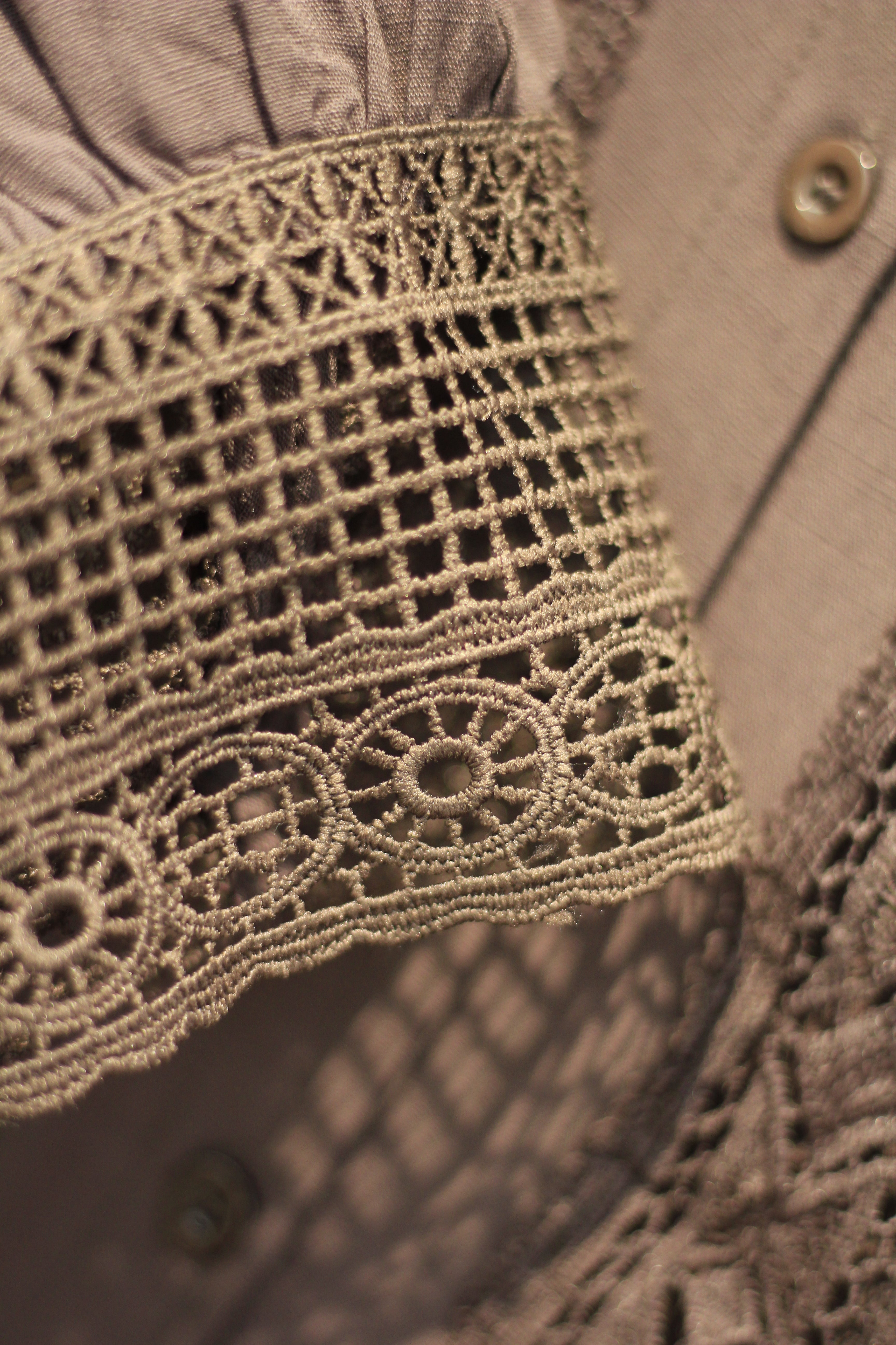 Chocolate Brown Lace Panel Blouse with Textured Details