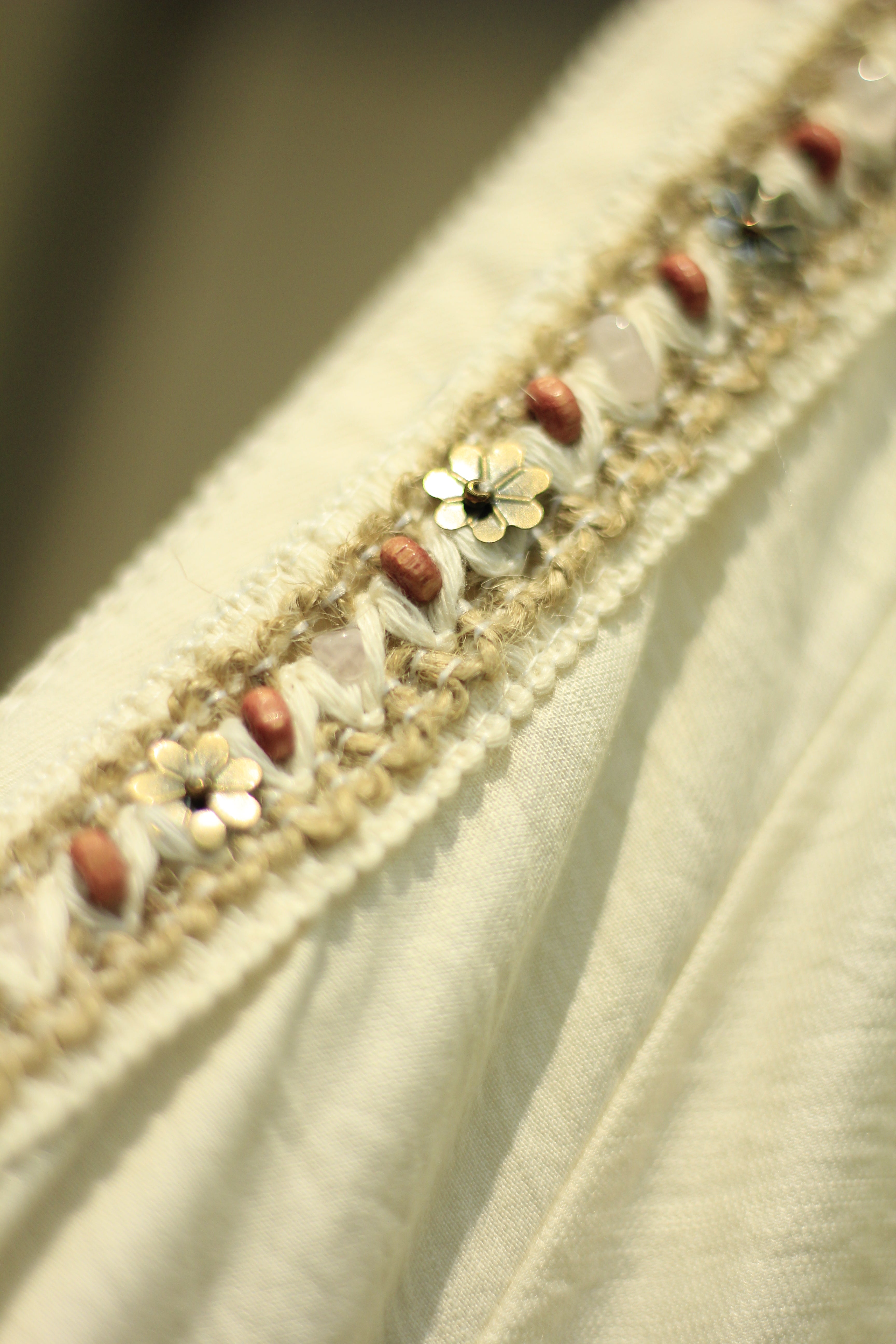 Cream White Cold Shoulder Boho Blouse with Embellished Neckline | Relaxed Fit Summer Top