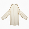 Cream White Cold Shoulder Boho Blouse with Embellished Neckline | Relaxed Fit Summer Top