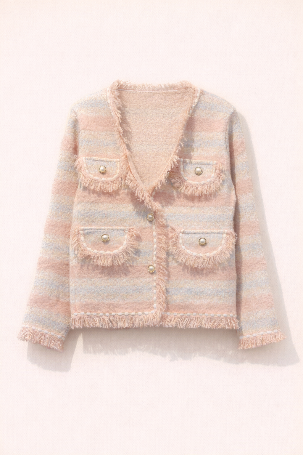 Macaron Pink Textured Spring Jacket